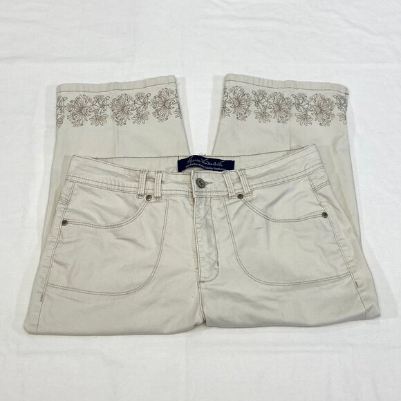 Gloria Vanderbilt High Rise Stretch Denim Capris Ivory Embroidered Perfect Fit - Picture 7 of 13